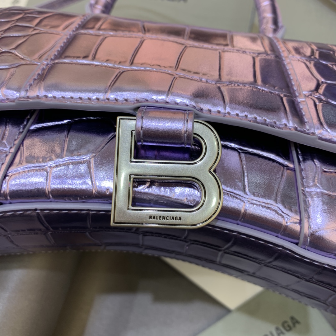 Balenciaga Hourglass XS Handbag Crocodile Embossed Shoulder Bag Light purple